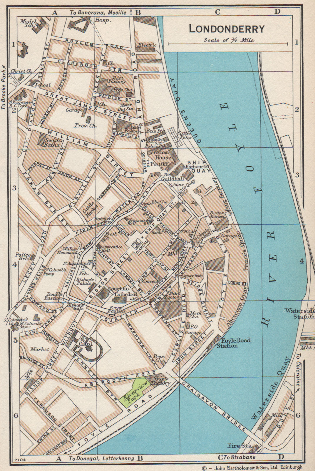 LONDONDERRY. Vintage town city map plan. Ireland 1962 old vintage chart